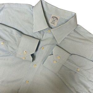 Brooks Brothers Dress Shirt Mens‎ 16.5-2/3 Blue White Stripes Regent No Iron